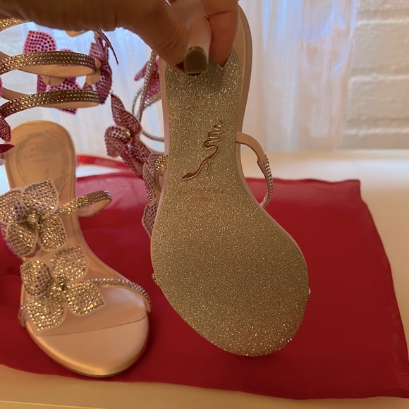 Rene Caovilla - Floaraine Crystal Ankle Wrap Sandals (Pink Fuxia) UNWORN - sz 35 - Picture 3 of 4